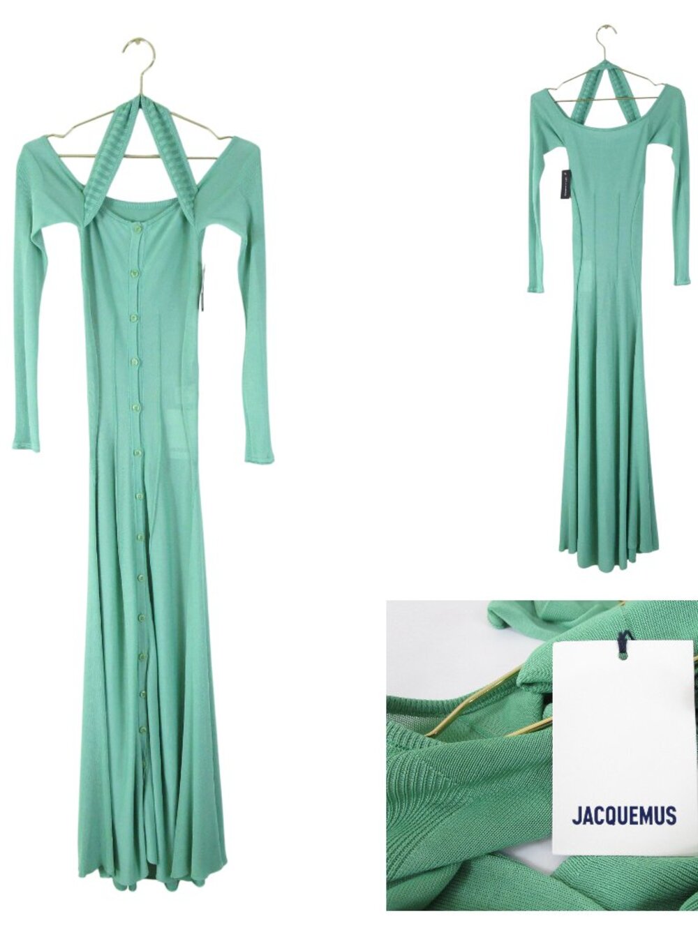 Jacquemus Womens Light Green La Robe Lagoa Off Shoulder Maxi Dress 34 XS 2 $720